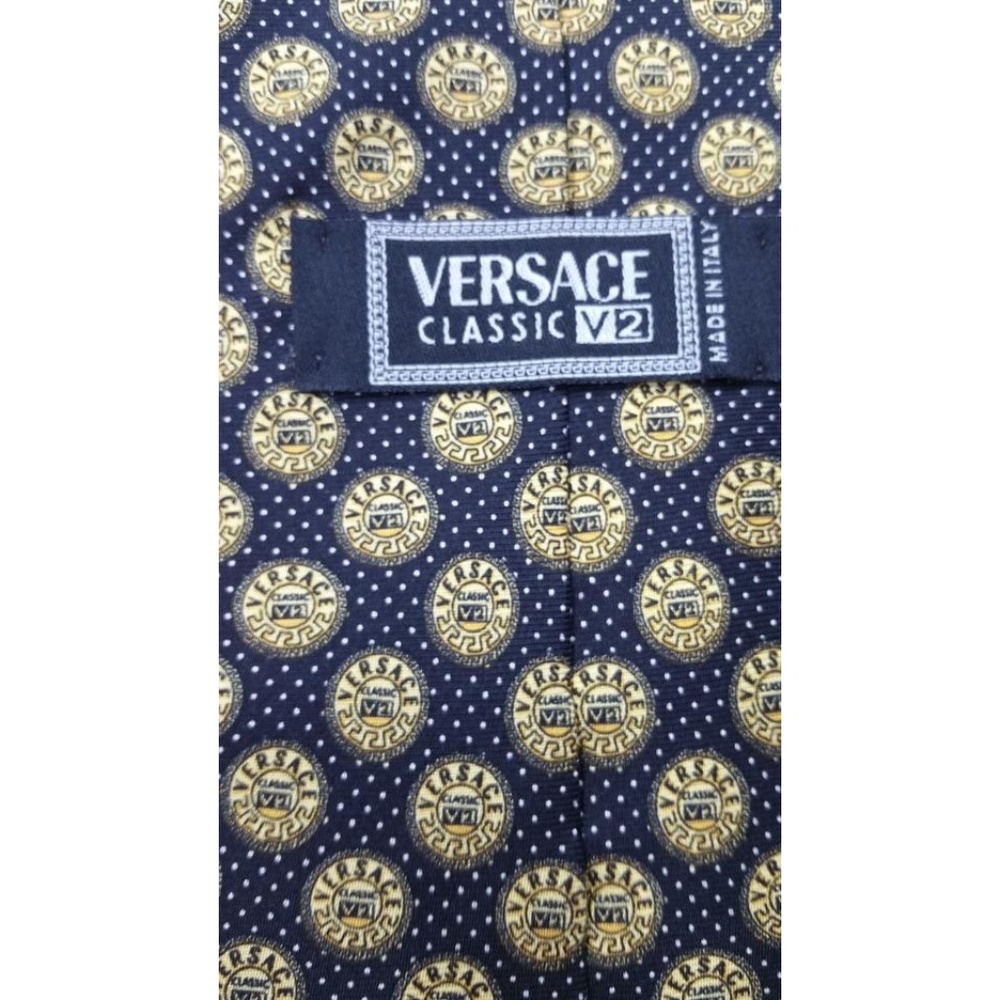 Versace Gold and Black Printed Silk Tie - Picture 3 of 3
